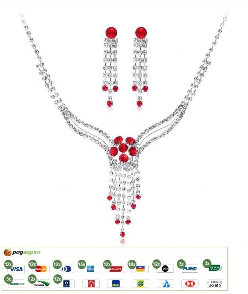 Set Colar/Brinc Strass Benliya Zirconia Ruby Mod:Polvo