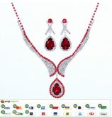 Set Colar/Brinc Strass Zirconia vermelha banho prata.Mod S