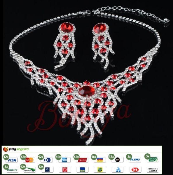 Set Colar/Brinc Strass Benliya Zirconia Ruby Mod:Medusa