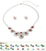 Set Colar/Brinc Strass Benliya Zirconia Ruby Mod:Leque